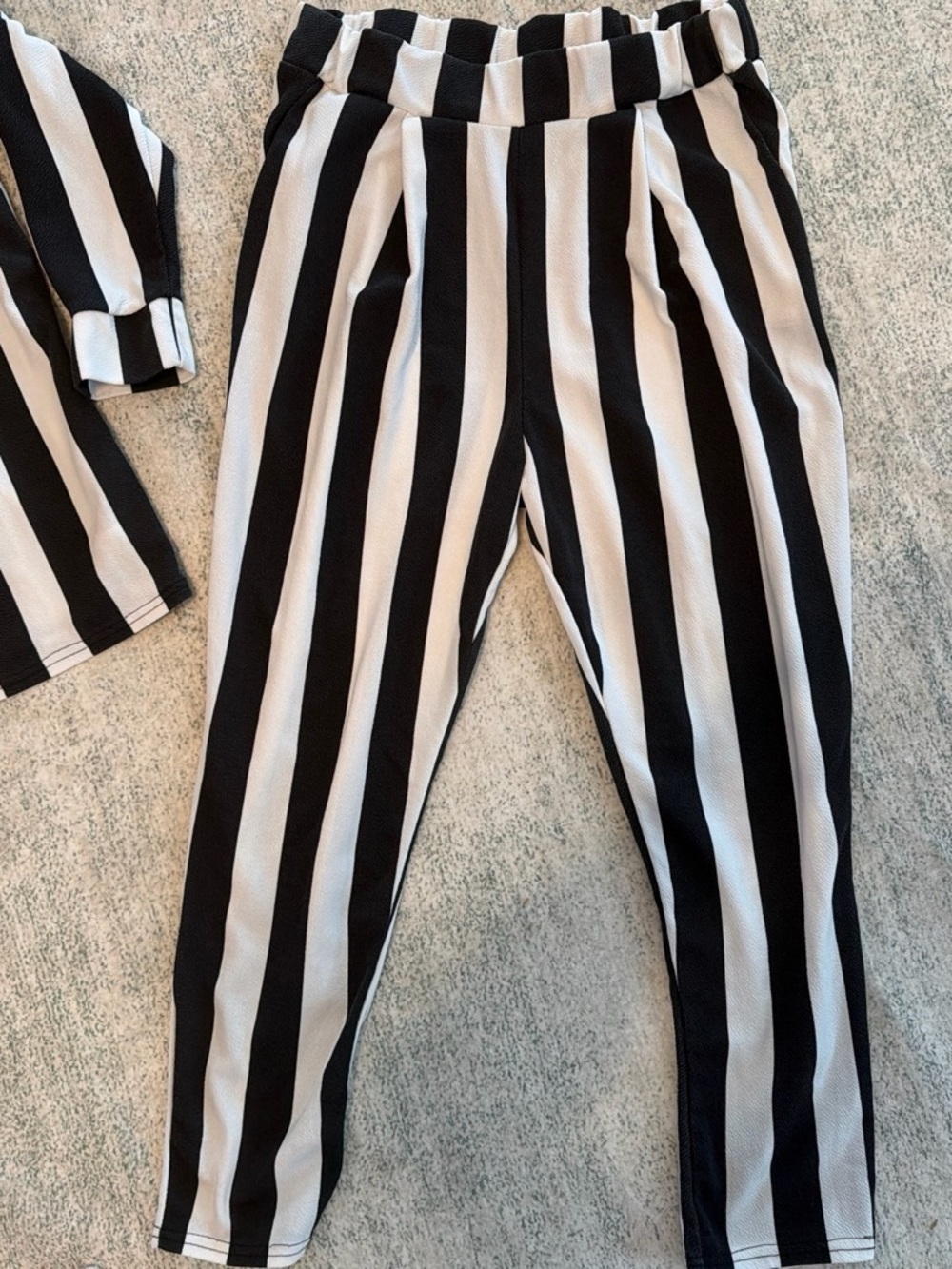 Black & White Vertical Stripe High-Waist Pants and Blazer